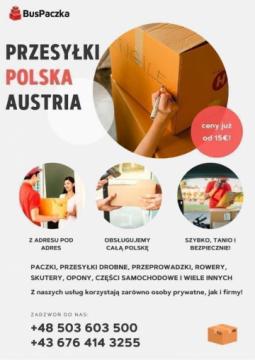 Paczki przesyłki kurier bus Polska Austria Wiedeń Janów Lubelski