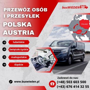 Polska Austria Wiedeń przewozy osób i paczek bus Chęciny